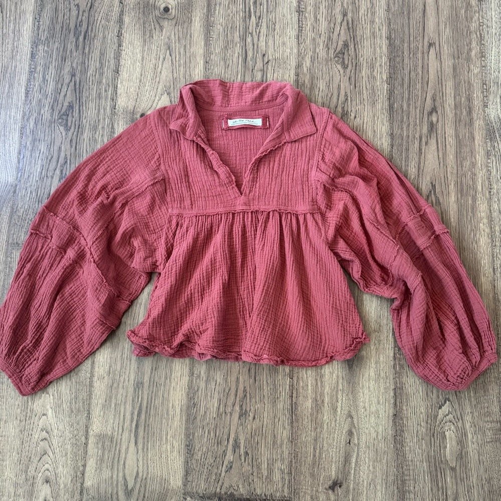 Free People cropped gauze balloon sleeve top XS Boho fall